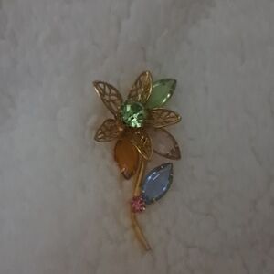 Elegant Gold and Multicolor Floral Brooch
